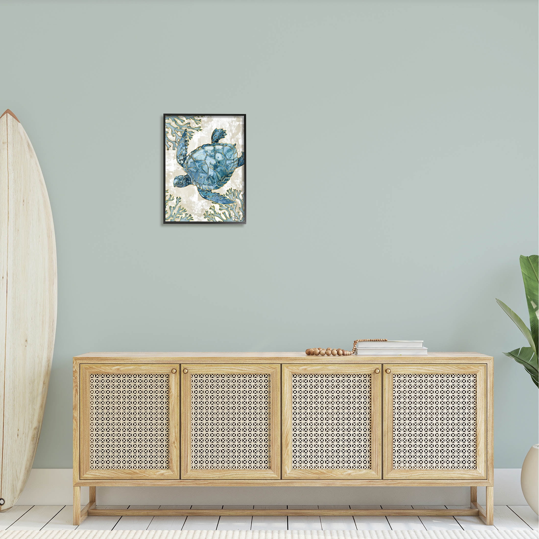 Stupell Industries Sea Turtle Swimming Playa Sealife Graphic Art Black Framed Art Print Wall Art, Design by Paul Brent