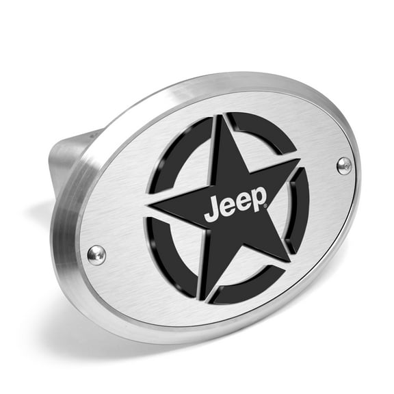 iPick Image for Jeep Willys Star Logo in 3D on Oval Brushed Silver Billet Aluminum 2-inch Tow Hitch Cover, Official Licensed