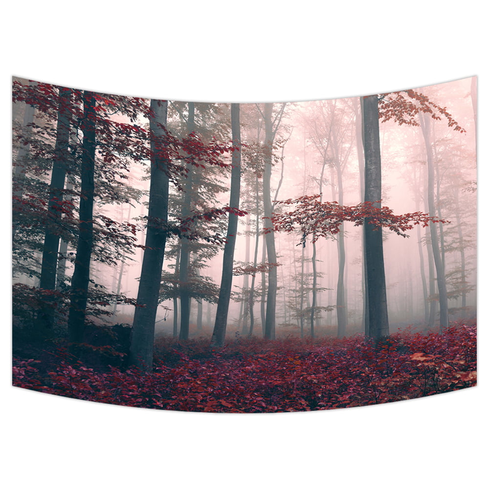 YKCG Autumn Trees Landscape Red Foggy Dreamy Forest Wall Hanging ...