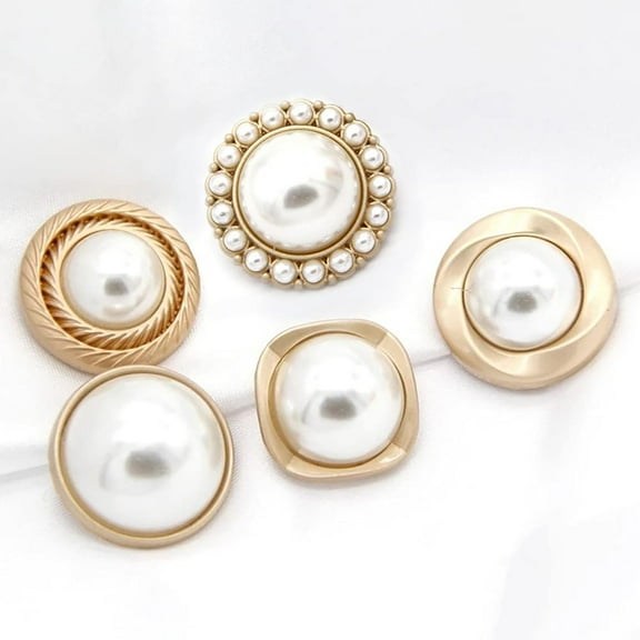 5 PCS Pearl Gold Metal Women Coat Buttons for Clothing Sweater Decoration Sewing Crafts Accessories (#4, 23mm)