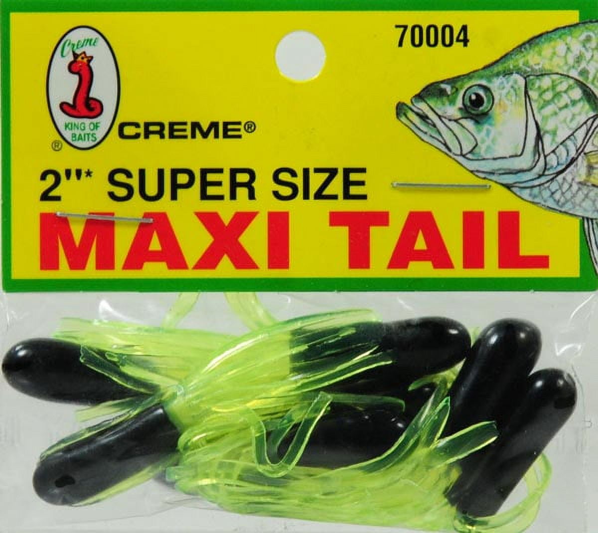Creme 2" Maxi Tail Lure, Black & Chartreuse, Super Size