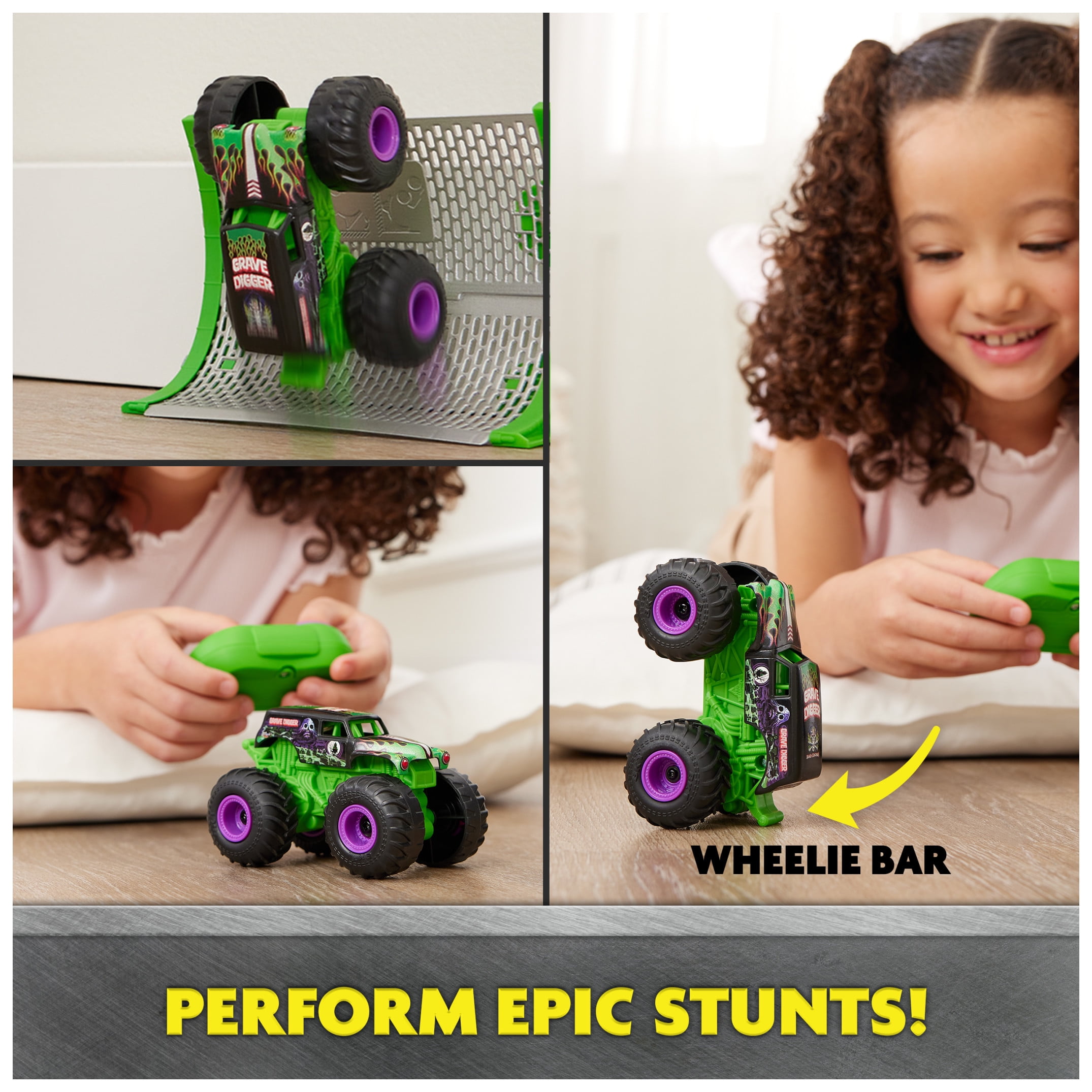 Monster Jam, Official Grave Digger Remote Control Monster Truck with Ramp, Small 1:64 Scale RC Cars (图5)