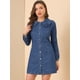 thumbnail image 3 of Vestido de mezclilla de manga larga con botones y cuello Peter Pan Allegra K Azul M, 3 of 6