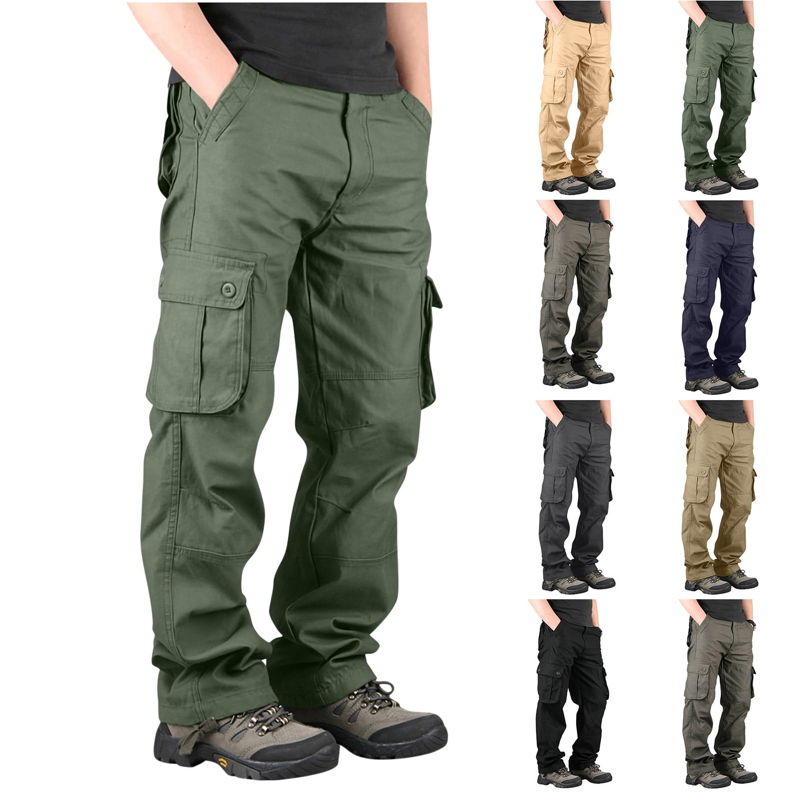 Elvqul Mens Cargo Pants Big and Tall Workout Army Green Drawstring