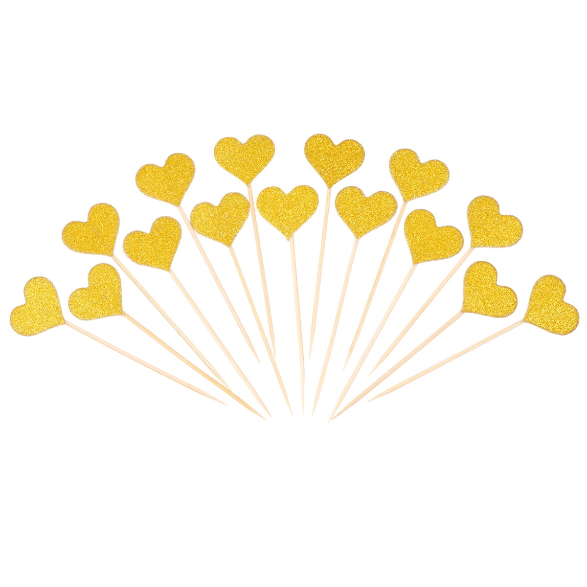 BESTONZON 50pcs Heart Cupcake Toppers Gold Glitter Heart Large Cupcake