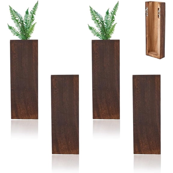 4Pcs Wooden Wall Planter Tan Wood Wall Pocket Indoor Wood Hanging Vase 24x8.5x3.45cm Wooden Vases Hold Modern Home Decor for Living Room Bedroom Brown