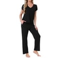 thumbnail image 2 of INSPIRE CHIC Womens Pajamas V Neck Short Sleeve Top with Drawstring Pants Sleepwear Printed Lounge Sets with Pockets L Black, 2 of 6