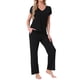 thumbnail image 2 of Pijamas para mujeres INSPIRE CHIC, camiseta de cuello en V de manga corta con pantalones de tiro ajustable, conjuntos de lounge impresos con bolsillos M negro, 2 of 6