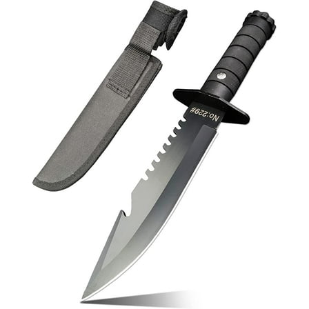 Doom Blade Serrated Fixed Blade Knife with Sheath, Survival Camping Knife, Hunting Knife