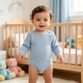 thumbnail image 2 of MEZZALL Child Summer Ribbed Baby Bodysuits Long Sleeve Soft Breathable Romper Boys Home Solid Color Crew Neck Fashionable Onesies, 2 of 6