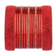 thumbnail image 1 of Efulgenz Red Bridal Bangle Bracelet Set Plain Glossy Metal Bangles CZ Crystal Rhinestone Indian CZ Crystal Bracelets Bangles For Women (17 Pcs) Size 2.4, 1 of 6