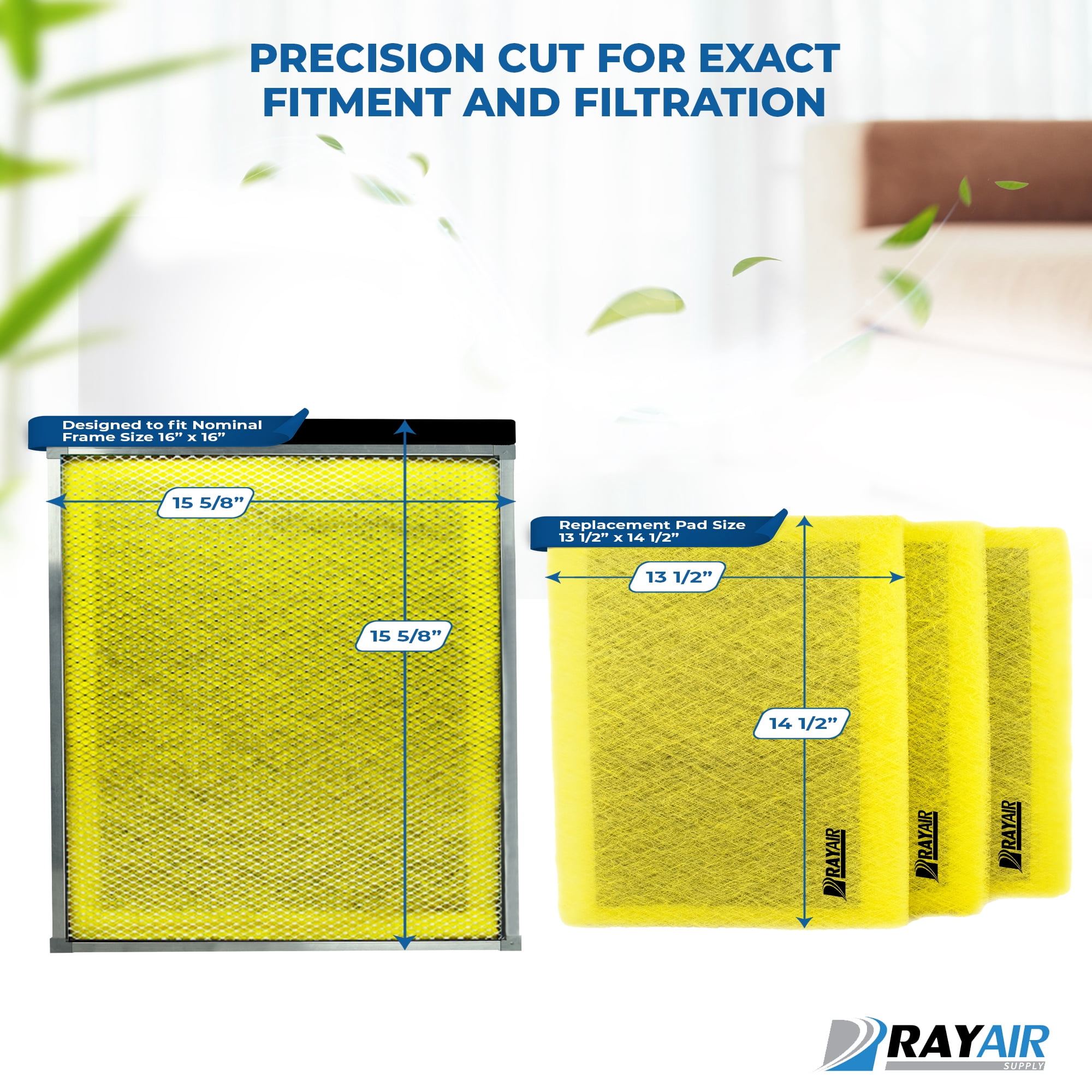 RAYAIR SUPPLY 16x16 Replacement Filter Pads Compatible with Air Ranger Air Cleaner 16x16 Refills (3 Pack) YELLOW