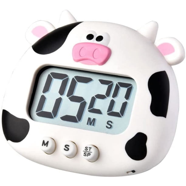 Temporizador de cocina Temporizador de cocina Lindo Vaca Novedad Temporizador para estudiantes Administrador Reloj multifunción para el hogar Para cocinar Trabajo Hornear Profesor Sin batería Blanco