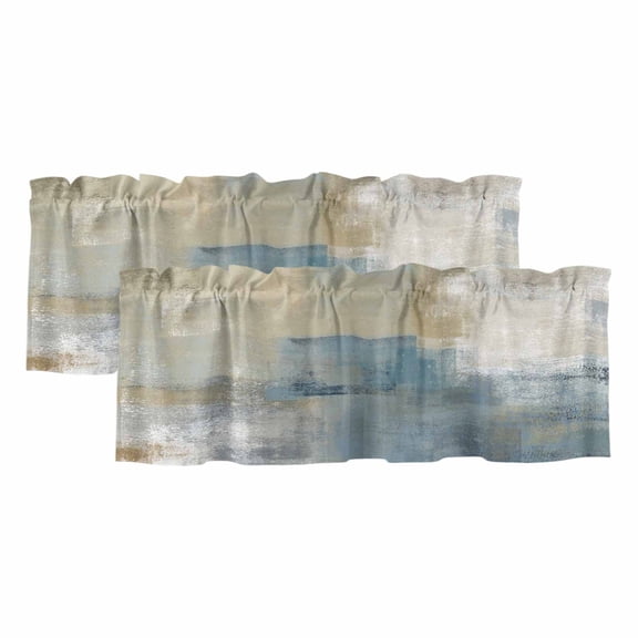 Blue Grey Beige Valances for Windows, Decorative Rod Pocket Window Valance Curtains, Abstract Modern Art Oil Painting Short Curtain Drapes for Kitchen/Bathroom/Living Room, 2 Panels, 54" W x 18" L