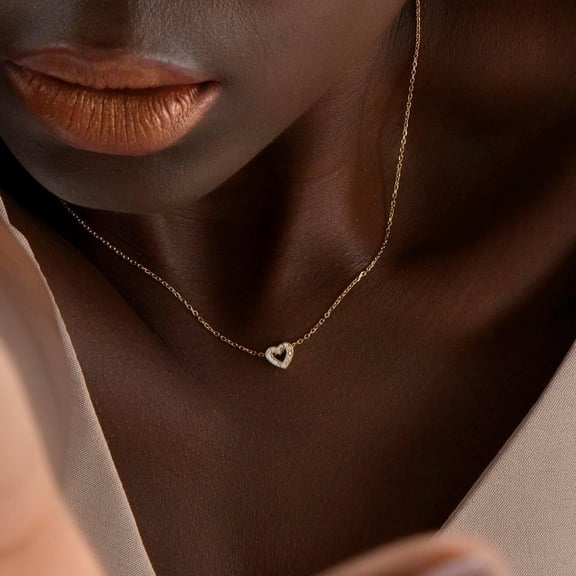 Gold Necklace For Women Dainty Open Heart Pendant Necklace for Women, 14K Gold Plated Cubic Choker, Minimalist Delicate Jewelry Gift for Her