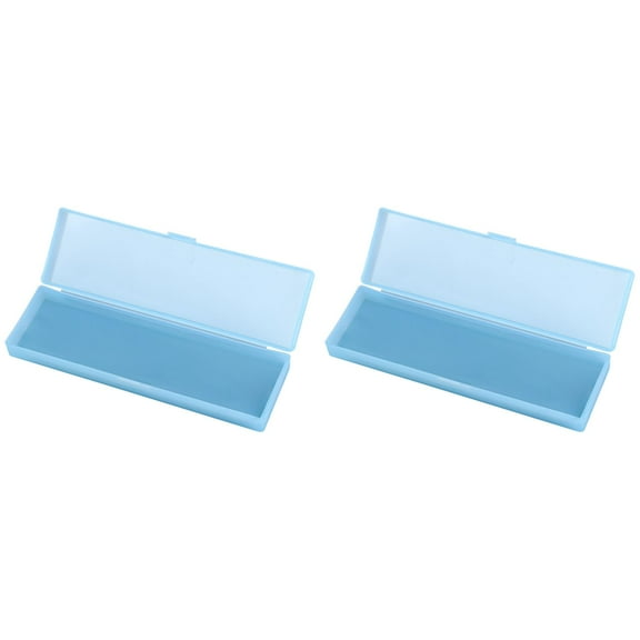 Denhf 2Pcs Plastic Pencil Box, Clear Pencil Case with Hinged Lid and Snap Closure, Hard Stationery Storage Case for Pens and Pencils, Crayon Box, Home Office Classroom Supplies, 6.7" x 2", Blue
