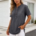 thumbnail image 5 of Denim Shirt Women Trendy Button Down V Neck Jean Tops 3/4 Sleeves Lightweight Soft Shirts Smart Casual Blouses Cowboy Western Tops Office Work Irregular Hem Tunic Tops, 5 of 6