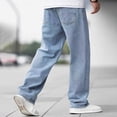 thumbnail image 5 of CPNG Teen Boys Solid Color Baggy Jeans Straight Leg Button Front Zipper Casual Loose Denim Trousers Streetwear(Blue,13-14 Years), 5 of 6