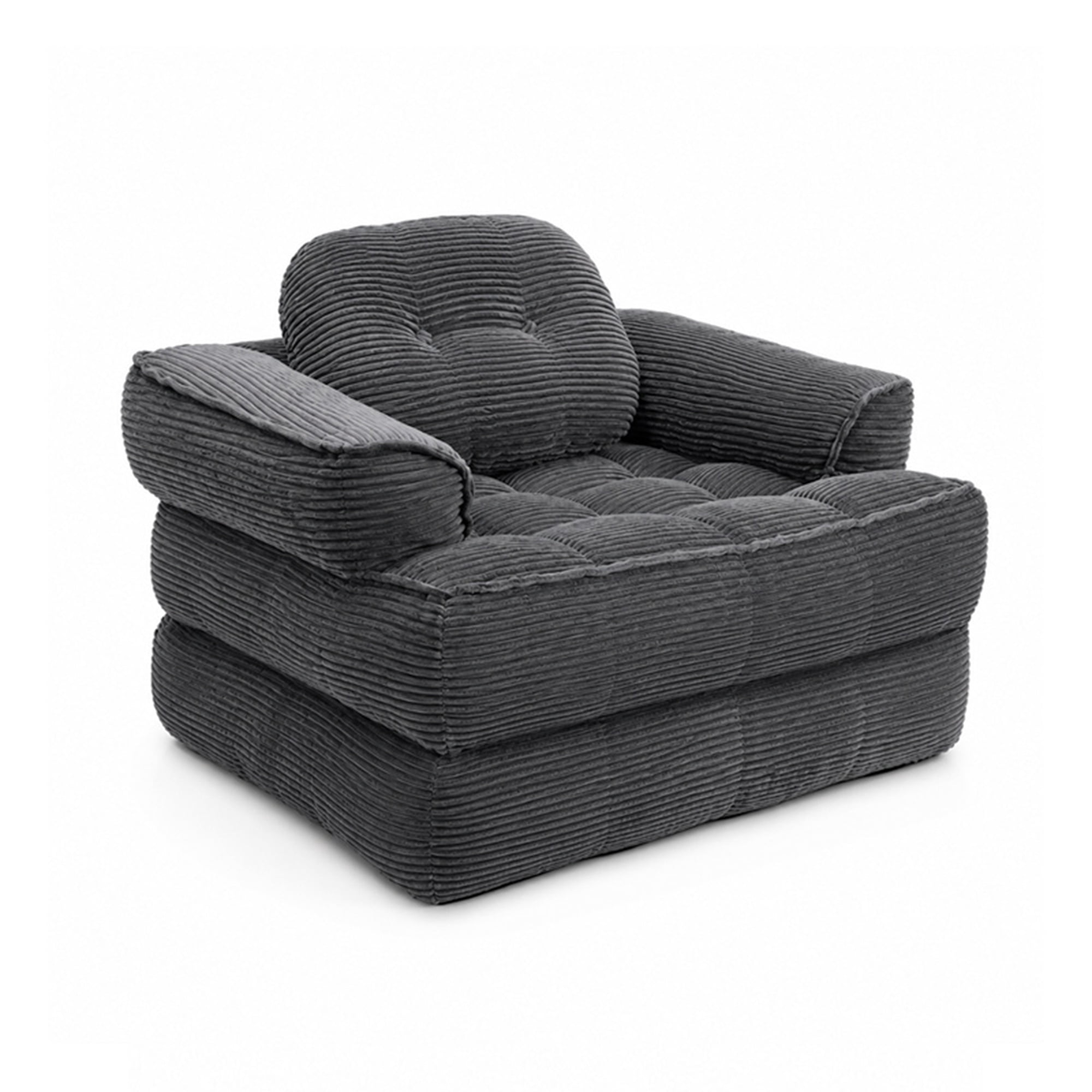 Folding Sofa Bed 66.9 Inch with Corduroy Fabric and Armrest, Convertible Sleeper Sofa and 2-in-1 Portable Bed with Pillows for Living Room, Dark Gray