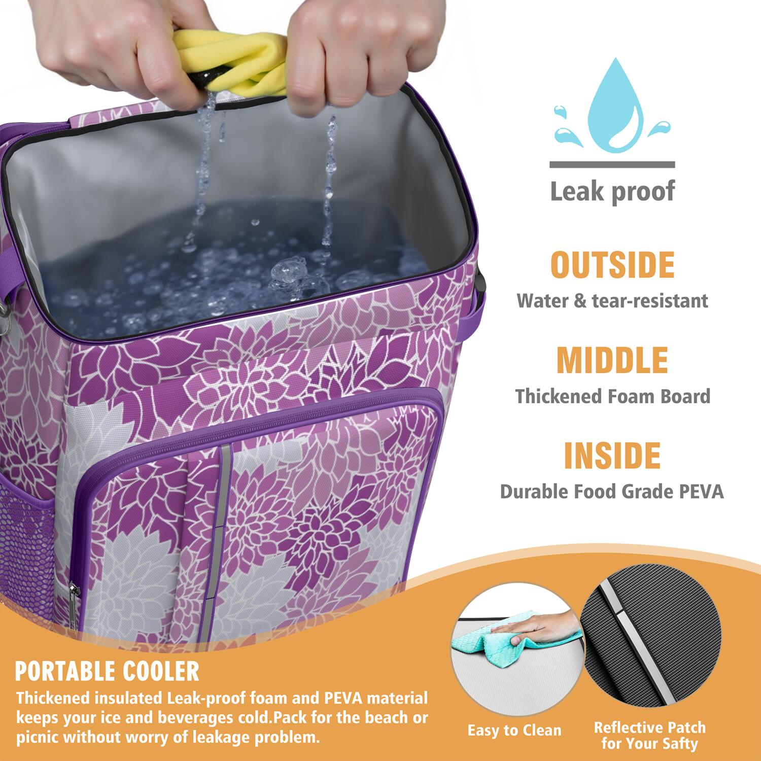 Travel Cooler Bag - Boho Bohemia Pioneer Flower Art Camping Beer Cooler Backpack with Bottle Opener- Waterproof Insulated Picnic Backpacks - Cooler Bag for Beach