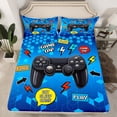 thumbnail image 2 of Homewish Modern Video Game Full Size Sheets for Boys, Blue Cartoon Gamepad Bed Sheets, Honeycomb Abstract Sheet Sets, Super Cozy Room Decor, 4pcs, 2 of 7