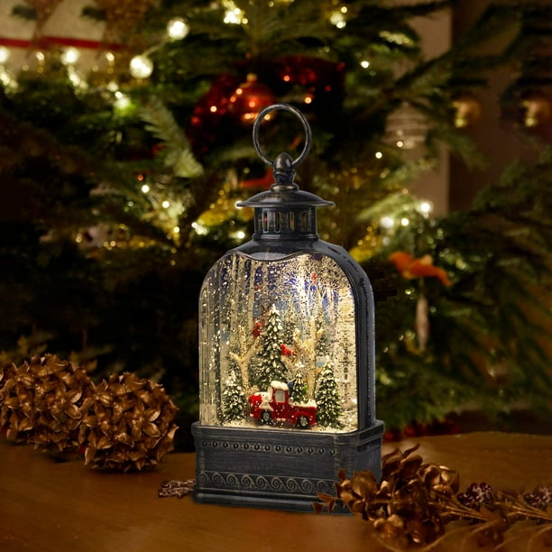 Christmas Snow Globe Lantern with Music, Battery Operated Lighted