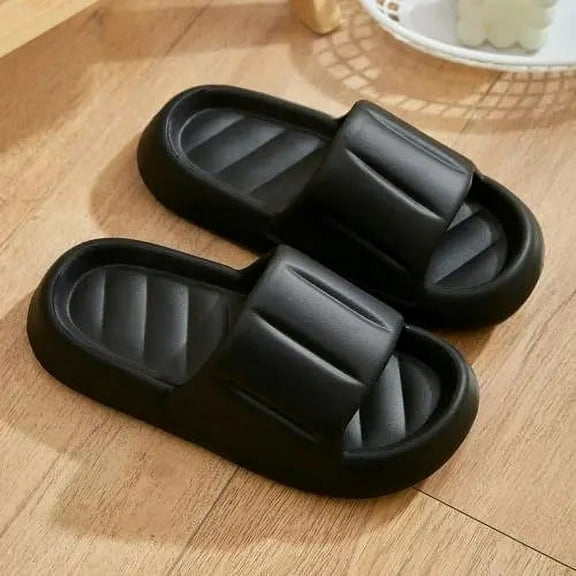 Nvzi-a Pillow Slippers for Women and Men Non Slip Quick Drying Shower Slides Bathroom Sandals ,Ultra Cushion ,Thick Sole(Size:40-41,Black)