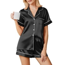 Ekouaer Womens Satin Pajama Set Short Sleeve Button Down Sleepwear Soft Two Piece Lounge Shorts Outfit