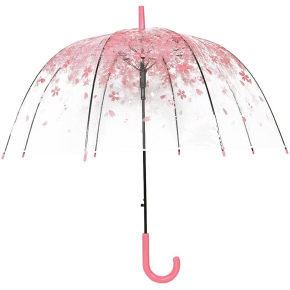 HAHADAXA Clear Dome Umbrella, Auto Open Transparent Bubble Flower Windproof Rain Umbrella for Women, Kids, Gift((Cherry(Pink)) …