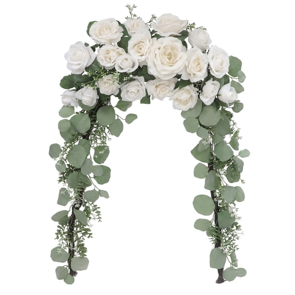 Ashland Cream Rose Garland - Faux Secret Garden Foliage with Iron Wire - White and Green - 6 ft. - 1-Pack