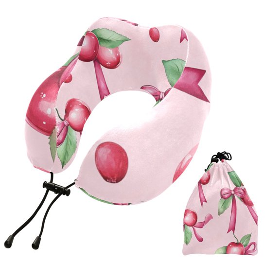 BZSMCE Travel Pillow Bows & Cherries Pattern 10.5x9.5x6in