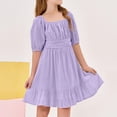 thumbnail image 5 of Abcomgle Girl's Summer Tie Backless Dress Tie Backless A-Line Lantern Sleeve Tshirt Dresses Cute Summer Square Neck Casual Sundresses for 4-14t Kids,Purple,5-6Years, 5 of 5