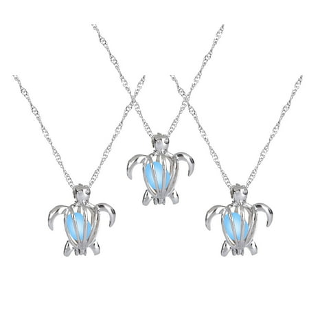 landege 3pcs Glow in the Dark Luminous Necklace Vintage Turtle Locket Pendant Necklace Mixed Color