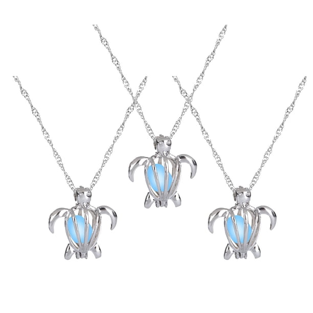 EeaseMX Collar de 3 cuentas luminosas con forma de tortuga de aleación, ideal como colgante para fiestas de cumpleaños, bisutería para mujeres y niñas (colores variados).