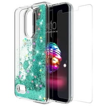 LG K30 Case, LG K10 2018 Case With Tempered Glass Screen Protector, KAESAR Slim Sleek Quicksand Glitter Sparkly Bling Cute Liquid Soft Bumper Protective Cover for LG K30 (Teal)