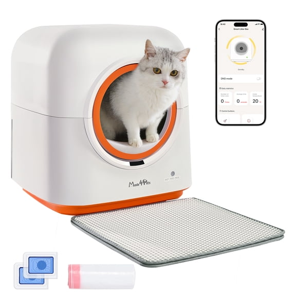 Self-Cleaning Litter Box, Automatic Cat Litter Box with APP Control, Odor-Eliminating, 60L Large Capacity, Anti-Pinch Safety Design, Hands-Free Waste Disposal, Comes with Waste Bags,
