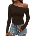 thumbnail image 2 of Craaazy Womens Shirts Off The Shoulder Skew Collar Casual Tops Slim Fit Long Sleeve Blouse Gifts for Women, 2 of 4