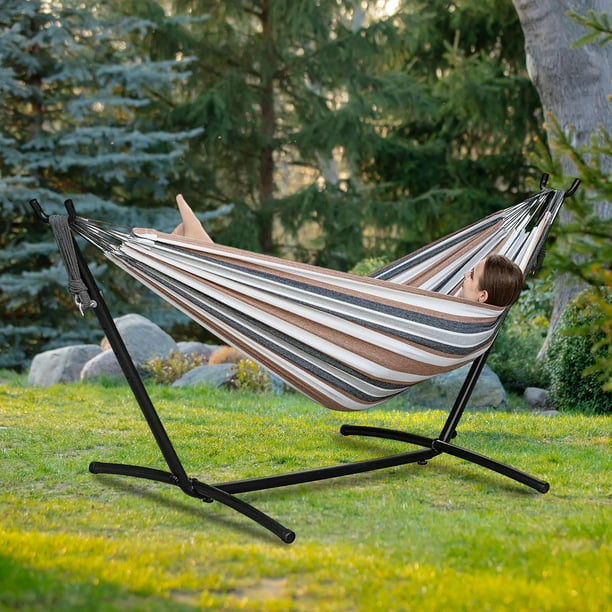 Soporte para Hamaca Marco para Hamaca Desmontable Portátil Ajustable Soporte para Hamaca Doble Soporte de Metal para Patio Exterior Interior Exterior Con hamaca de cafe