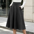 thumbnail image 2 of Lmueinov Plus Size Skirts for Women Casual Elastic High Waist Midi Skirt with Pockets Solid Color Flowy Work Office Fall Winter Skirts S-3XL, 2 of 7