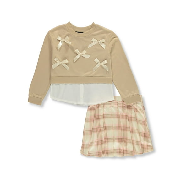 Girlsquad Girls' 2-Piece Sweater Scooter Skirt Set Outfit Color: khaki Size: 4