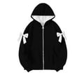 thumbnail image 4 of Fall Jacket Sevevn Women's Zip Up Jacket Bow Tie Long Sleeved Loose Hooded Sweatshirt, 4 of 4