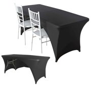 Efavormart 8FT Black Open Back Stretch Spandex Table Cover, Rectangular Fitted Tablecloth