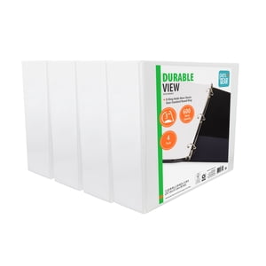 Pen+Gear Durable View 3-Ring Binder, 3" D-Rings, White, 4-Pack
