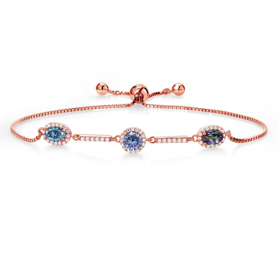 Gem Stone King 18K Rose Gold Plated Silver Bracelet Persian Blue Moissanite Moissanite Persian Blue (1.55 Cttw)