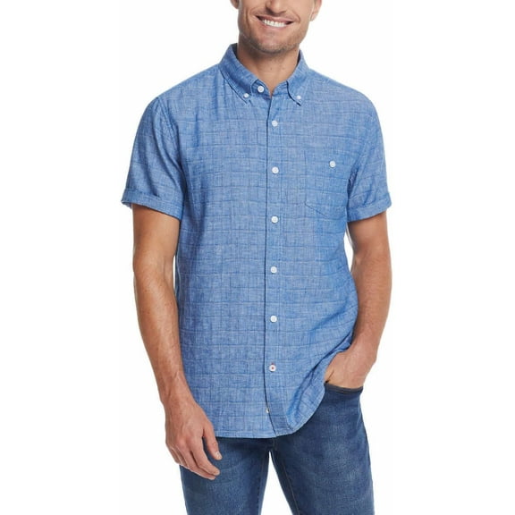 Weatherproof Vintage Mens Short Sleeve Woven Shirt (US, Alpha, Medium, Regular, Regular, Light Navy)