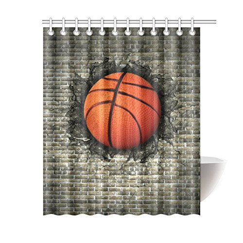 Gckg Sports Shower Curtain Retro Basketball Embedded In A Brick Gckg Sports Shower Curtain Retro Basketball Embedded In A Brick Wall Polyester Fabric Bathroom Sets With Hooks 60x72 Inches
