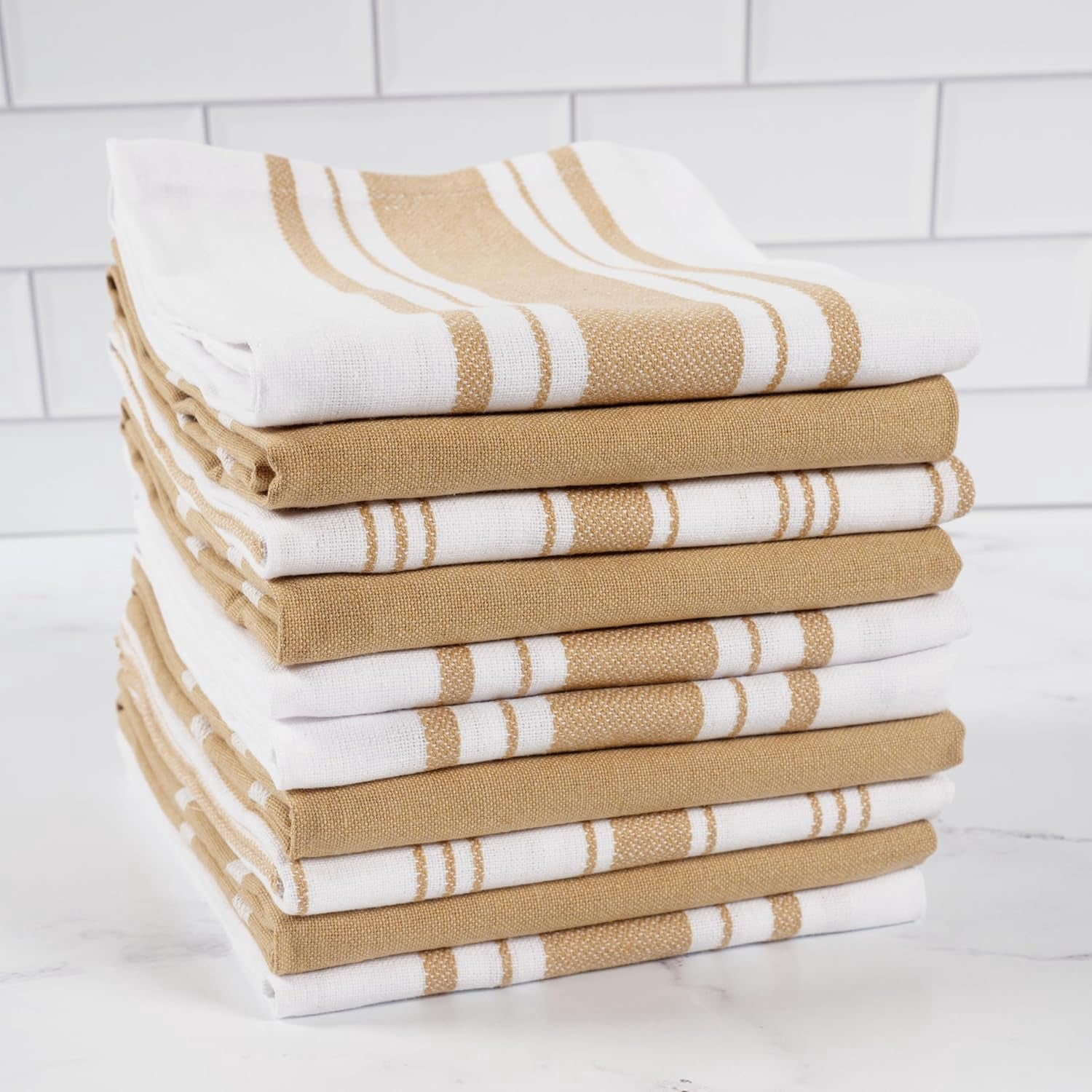KAF Home Set of 10 Terra Kitchen Towels, GRS Certified & Multi-Purpose Dish Towels, Natural