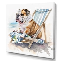 Designart Dog Laying On The Beach Canvas Wall Art