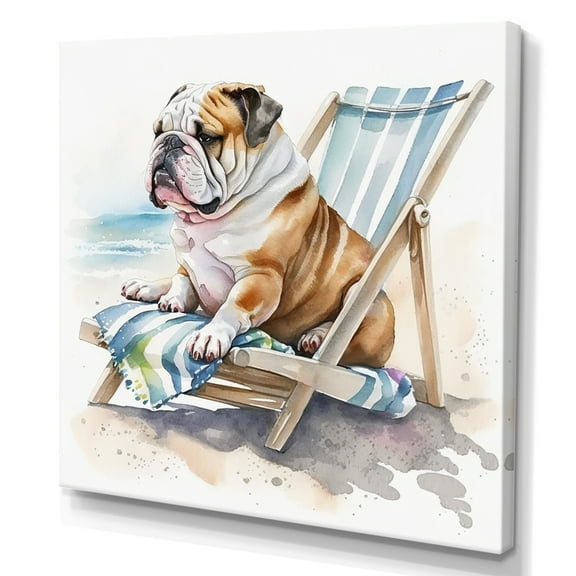 Designart Dog Laying On The Beach Canvas Wall Art