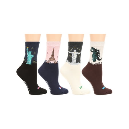 

MIRMARU Women s 4 Pairs Animal Cute Funny Novelty Casual Cotton Crew Socks. (W-L-062)